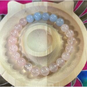 Handmade Rose Quartz &  Blue Jade 8mm Bracelet from Maui, Hawaii